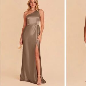 Birdy Grey Kira Dress in Shiny Satin Mocha XS